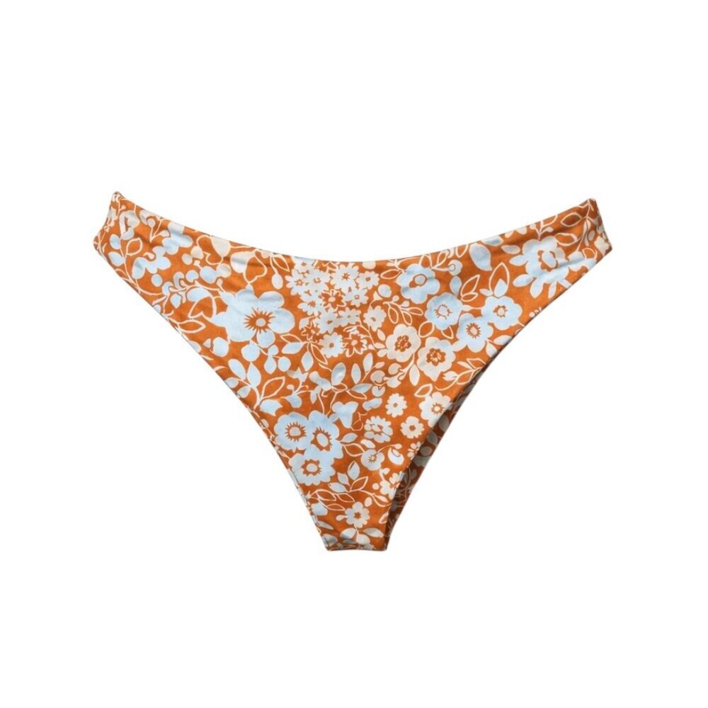 Everlane ReNew High Cut Bikini Bottom XS Brown Blue Floral NWT